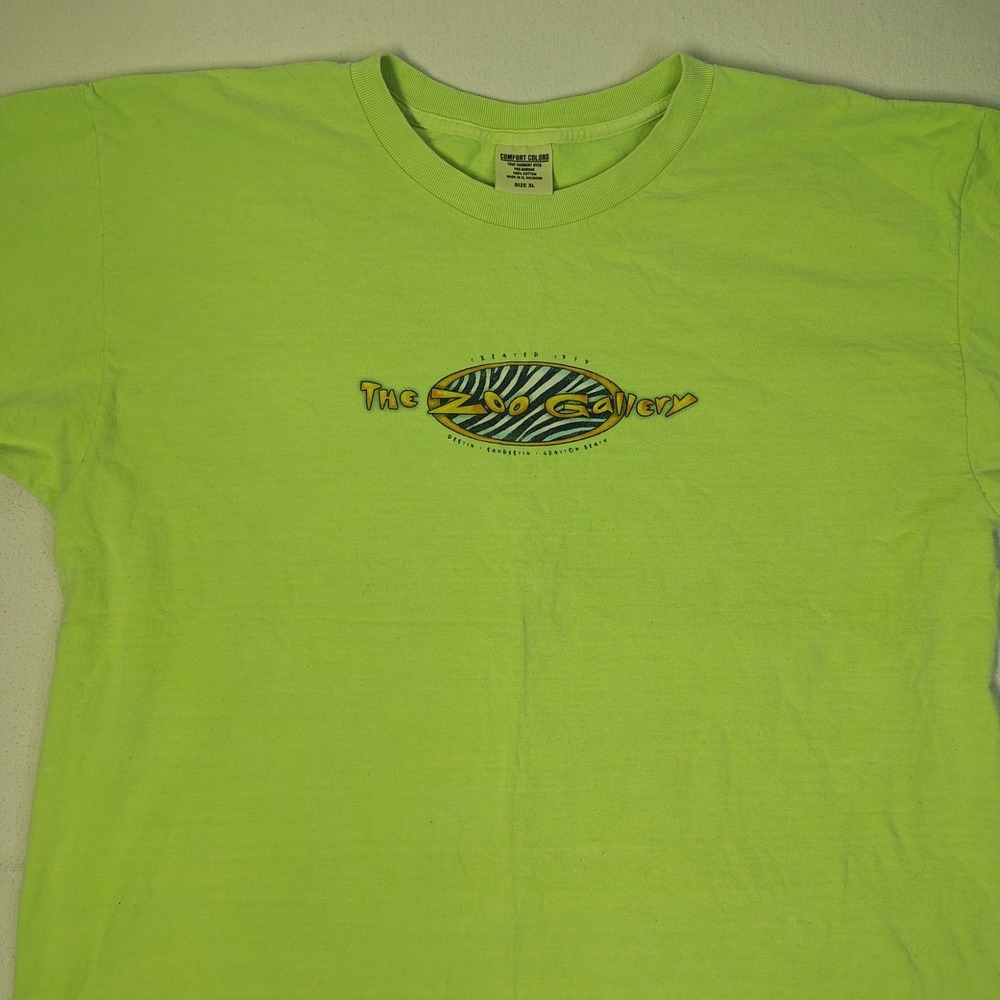 VINTAGE Florida Zoo Gallery T-Shirt Mens XL Lime Green Comfort Colors 2001 - Picture 5 of 14